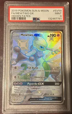 2019 POKEMON SUN & MOON HIDDEN FATES #SV59 FULL ART/MEWTWO GX PSA 9 - Image 2