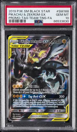 2019 POKEMON SM BLACK STAR PROMO #SM168 FULL ART/PIKACHU & ZEKROM GX PSA 10 - Image 1