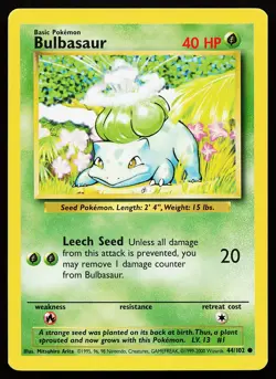 Bulbasaur 44/102 UK 4th Print 1999-2000 Base Set Pokemon Card - Image 1