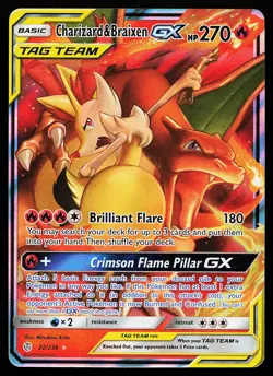 Charizard & Braixen GX 22/236 Ultra Rare Cosmic Eclipse Pokemon Card - Image 1