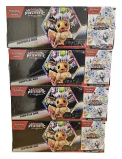 Pokemon Prismatic Evolutions Sam’s Surprise Box + Booster Bundle Sealed x4 Lot - Image 1