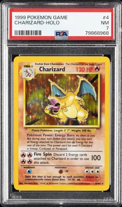 1999 POKEMON BASE SET UNLIMITED #4 CHARIZARD-HOLO PSA 7 - Image 1