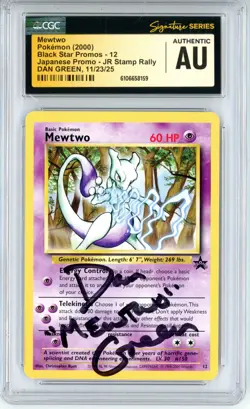 CGC Authentic Signed Dan Green Pokemon TCG Mewtwo 12/53 Wotc Promo Regular - Image 1
