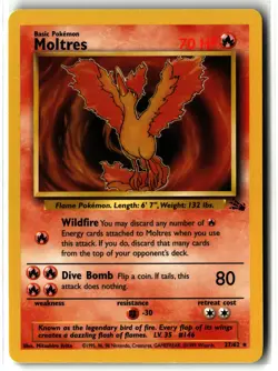 Moltres ⭐ 27/62 WOTC Rare Fossil 1999 Pokemon NM/LP - Image 1