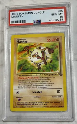 Pokemon 1999 Jungle Mankey 55/64 PSA 10 Common Unlimited Regular Wizards - Image 1