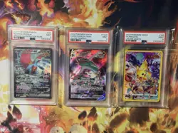 Pokemon PSA 9 lot of 3 Roaring Moon Ex SIR, Rayquaza Vmax TG, Pikachu FA - Image 1
