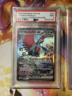 Pokemon PSA 9 lot of 3 Roaring Moon Ex SIR, Rayquaza Vmax TG, Pikachu FA - Image 2