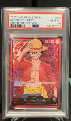 One Piece - PSA 10 - Monkey D. Luffy - Super Pre-Release - ST01-001 - Image 1