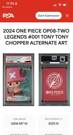 One Piece Two Legends Tony Tony Chopper OP08-001 Leader Alt Art PSA 10 English - Image 3
