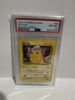 1999 POKEMON BASE SET UNLIMITED YELLOW CHEEKS #58 PIKACHU PSA 10 - Image 1
