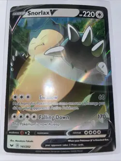 Pokemon Snorlax v 141/202 Ultra Rare Holo SWSH01 Sword & Shield Base Set - Image 1