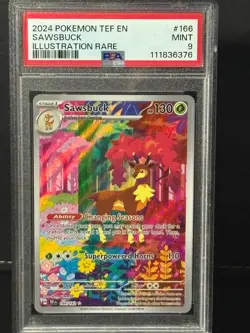 Sawsbuck - 2024 Pokemon - TEF - 166/162 - Illus Rare - PSA 9 Mint - Image 1