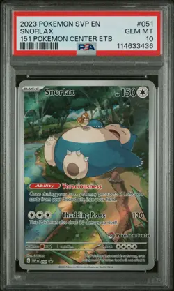 2023 POKEMON 151 POKEMON CENTER ELITE TRAINER BOX PROMO SVP #051 SNORLAX PSA 10 - Image 1