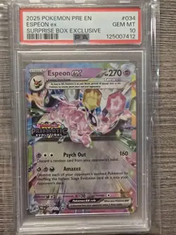PSA 10 2025 POKEMON-PRISMATIC EVOLUTIONS | SURPRISE BOX EXCLUSIVE ESPEON EX 034 - Image 1