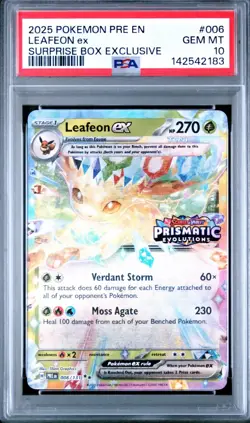 Pokemon PSA 10 Leafeon ex 006 Prismatic Evolutions Stamp Surprise Box Exclusive - Image 1