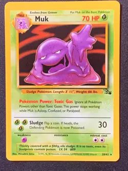 Muk 28/62 Fossil Non Holo Rare Vintage WOTC Pokemon Card - Image 1