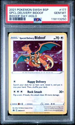 2021 POKEMON SWSH BLACK STAR PROMO #177 SPECIAL DELIVERY BIDOOF-HOLO PSA 10 - Image 1