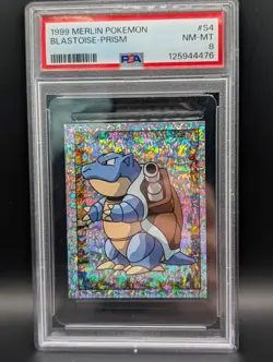 VINTAGE 1999 MERLIN POKEMON #S4 BLASTOISE STICKER-PRISM PSA 8 - Image 1