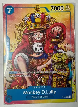 One Piece Monkey.D.Luffy P-043 2ND ANNIVERSARY Stamp King Luffy Promo English NM - Image 1
