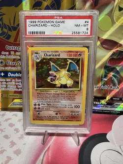 Pokemon Charizard Base Set Unlimited Holo Black Dot Error #4 PSA 8 - Image 1