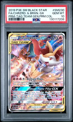 2019 POKEMON BLACK STAR SM230 FULL ART/CHARIZARD & BRAIXEN GX TAG TEAM PSA 10 - Image 1