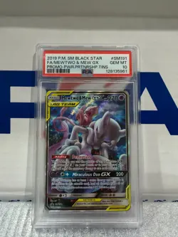 Mewtwo & Mew GX TAG TEAM PSA 10 Gem Mint SM191 Sun & Moon Black Star Promo - Image 1