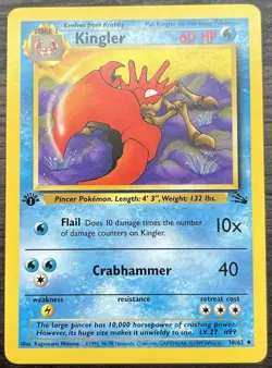 1st Edition Kingler 38/62 Pokemon TCG WOTC Base Set Fossil Uncommon MINT NM - Image 1