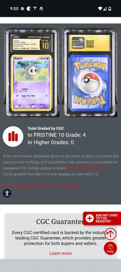 (POP 4) CGC 10 PRISTINE Pokemon Duskull EX Crystal Guardians Stamped Holo 51/100 - Image 4
