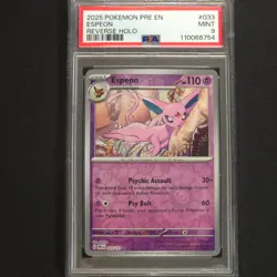 2025 POKEMON PRE EN-PRISMATIC EVOLUTIONS REVERSE HOLO #033 ESPEON PSA 9 - Image 1