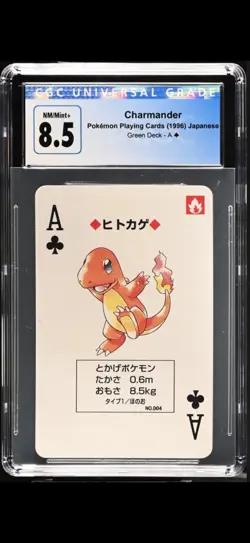 1996 POKEMON POKER PLAYING CARDS ACE OF CLUBS CHARMANDER GREEN VENUSAUR CGC 8.5 - Image 1