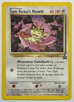 Team Rocket's Meowth #18 (HP) Common WoTC Promo Vintage 1996 Pokemon Card TCG - Image 1