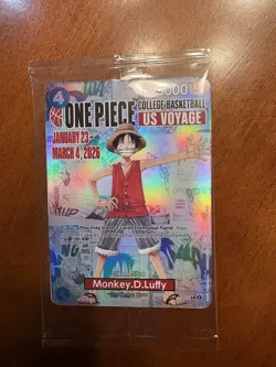 Bandai Monkey.D.Luffy US Voyage Promo Full Art Holo P-055 One Piece CCG Card - Image 1