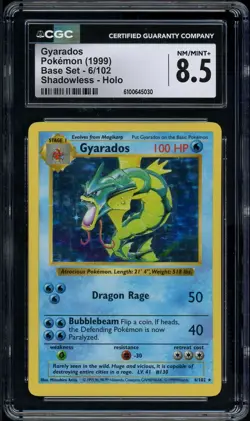 CGC 8.5 Gyarados 1999 Base Set 6/102 Shadowless Holo Pokemon Card - Image 1