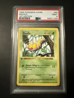 Pokemon Base Set 69/102 Weedle 1St Edition Shadowless PSA 9 1999 - Image 1