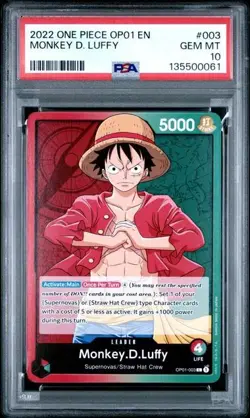 2022 ONE PIECE OP01-ROMANCE DAWN 003 MONKEY D. LUFFY PRE ERRATA PSA 10 GEM MINT - Image 1