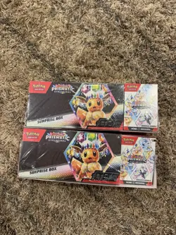 Lot Of 2 Pokemon Prismatic Evolutions Surprise Box+Booster Bundle Sams Club Set - Image 1