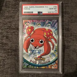 #46 Paras Topps TV Animation Series 1 Black Logo Pokemon Card PSA 10 GEM MT - Image 1
