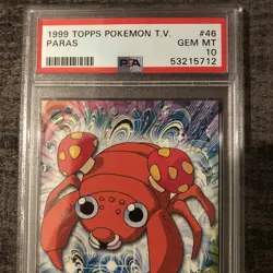 #46 Paras Topps TV Animation Series 1 Black Logo Pokemon Card PSA 10 GEM MT - Image 2