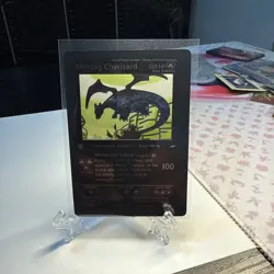Shining Charizard Black Foil Fan Art Display Card Hp100 NM - Image 1