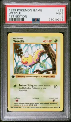 Pokemon Base Set 69/102 Weedle 1St Edition Shadowless PSA 9 1999 - Image 1