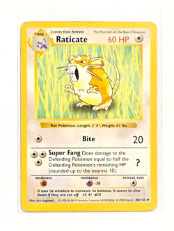 Raticate 40/102 Uncommon Non-Holo POKEMON TCG WOTC Base Set Shadowless ENGLISH - Image 1