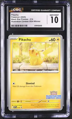 CGC 10 GEM MINT Pikachu 214 SVP PROMO Illustration Contest Pokemon Card 002 - Image 1