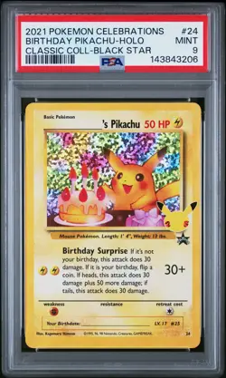 Birthday Pikachu Holo 24 Celebrations Classic Collection Pokemon PSA 9 *206 - Image 1