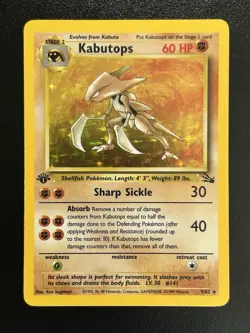 KABUTOPS Pokemon Card - WOTC - 1st Edition - Fossil - 9/62 - HOLO - NM (B) - Image 1
