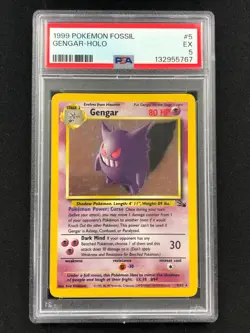 Pokemon 1999 Gengar Holo Fossil 5/62 PSA 5 - Image 1