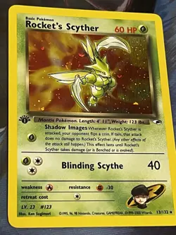 Pokemon TCG Rockets Scyther First Edition Holo 13/132 Gym Heroes 2000 LP Swirl - Image 1