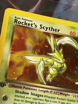 Pokemon TCG Rockets Scyther First Edition Holo 13/132 Gym Heroes 2000 LP Swirl - Image 2