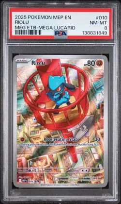 2025 Pokemon Mep En-Me Black Star Promo #010 Riolu Meg Etb-Mega Lucario PSA 8 - Image 1