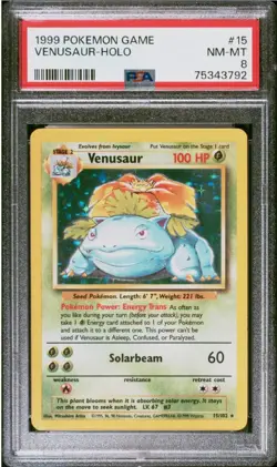 Pokemon TCG Venusaur Holo Unlimited Rare Card Base Set PSA 8 (15/102) - Image 1