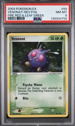 Pokemon Venonat Reverse Holo PSA 8 NM-Mint 84/112 Fire Red Leaf Green - Image 1